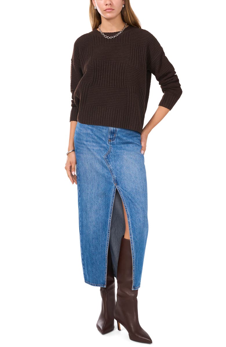 1.STATE Check Pattern Crewneck Sweater, Alternate, color, Chocolate