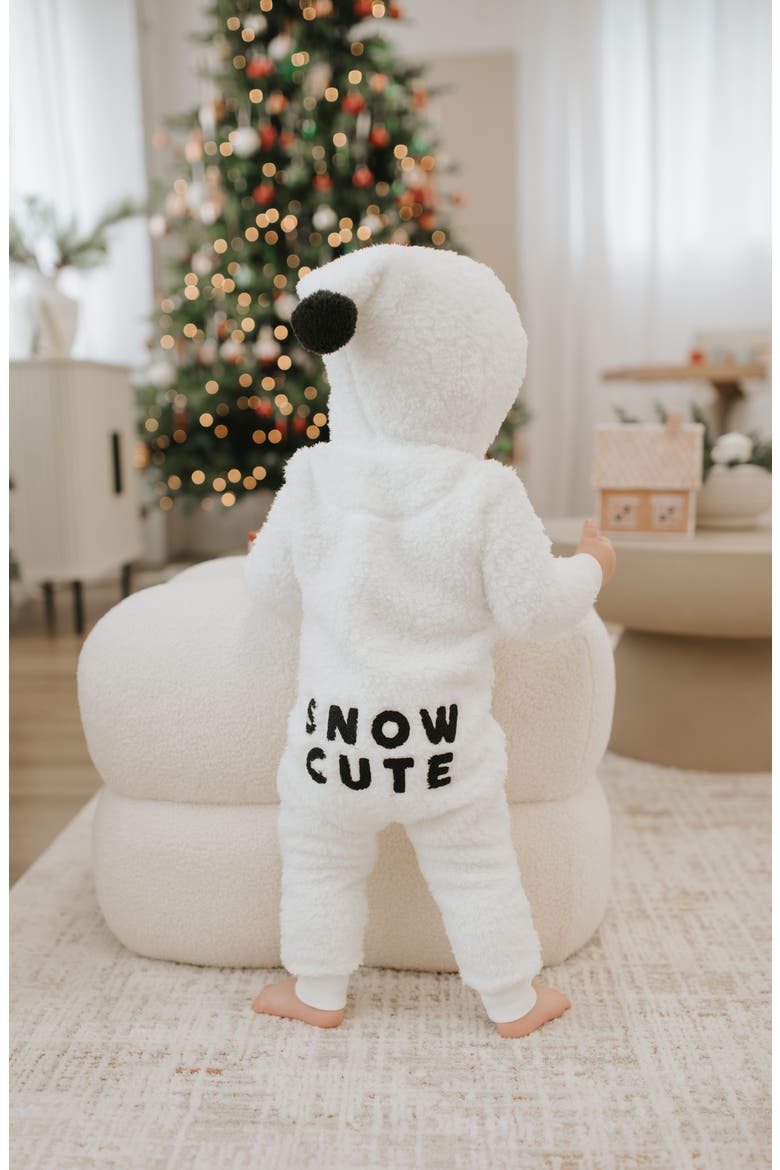 Snowman Hooded Fleece Jumpsuit, Alternate, color, OFF WHITE