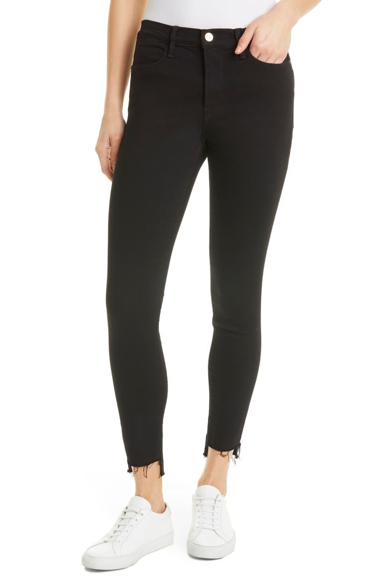 Le High Skinny Ripped Raw Hem Ankle Jeans, Main, color, FILM NOIR