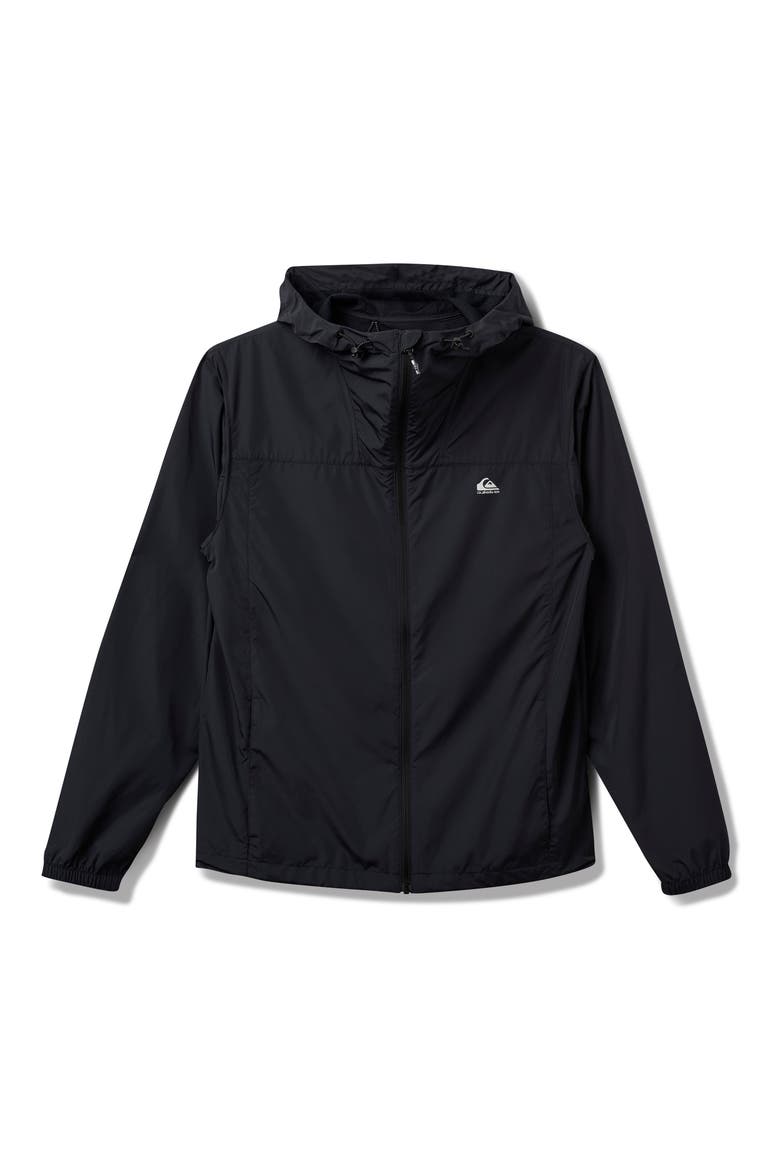 Overcast Water Repellent Hooded Windbreaker, Main, color, BLACK