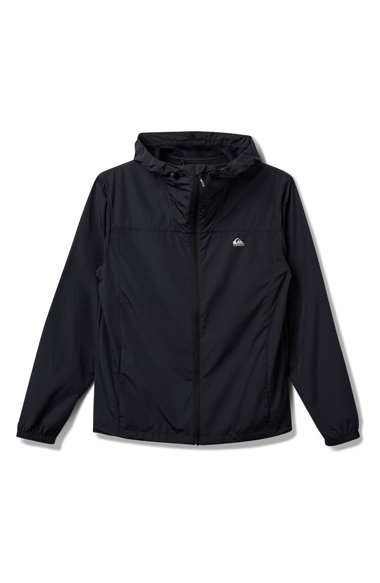 Quiksilver Overcast Water Repellent Hooded Windbreaker, Main, color, Black
