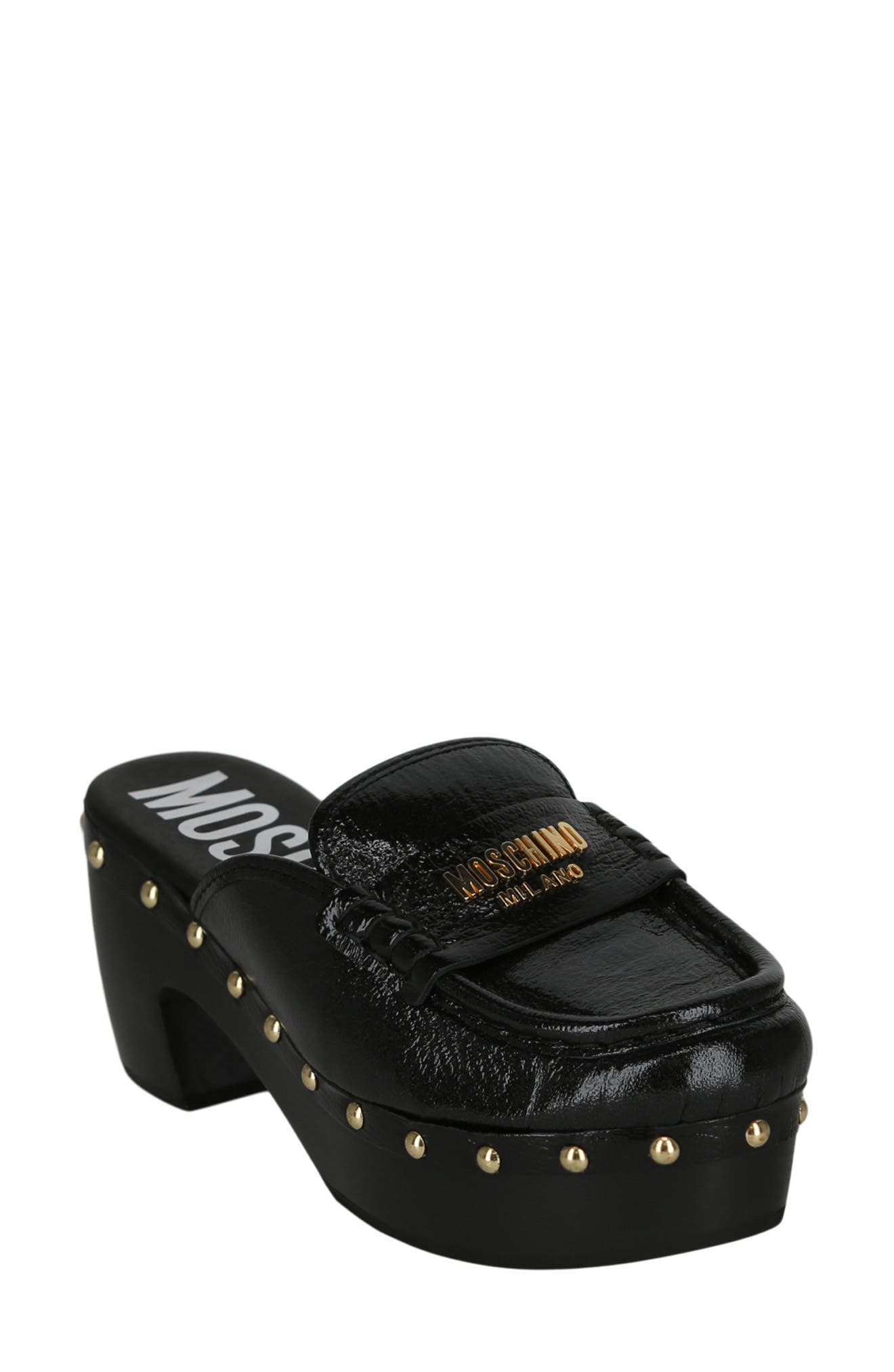 Moschino Patent Leather Platform Clog, Main, color, 