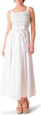 FLYING TOMATO Color Smocked Cotton Maxi Dress