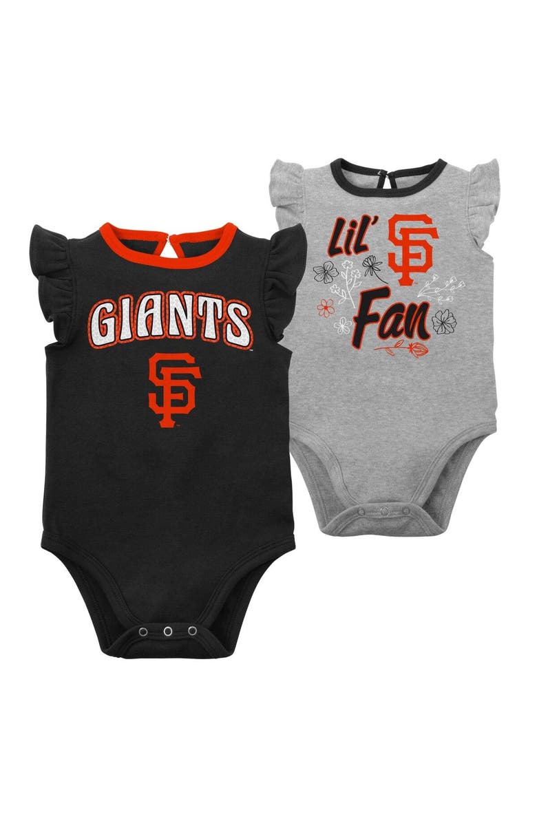 Outerstuff Girls Newborn & Infant Black/Heather Gray San Francisco Giants Little Fan Two-Pack Bodysuit Set, Main, color, Black