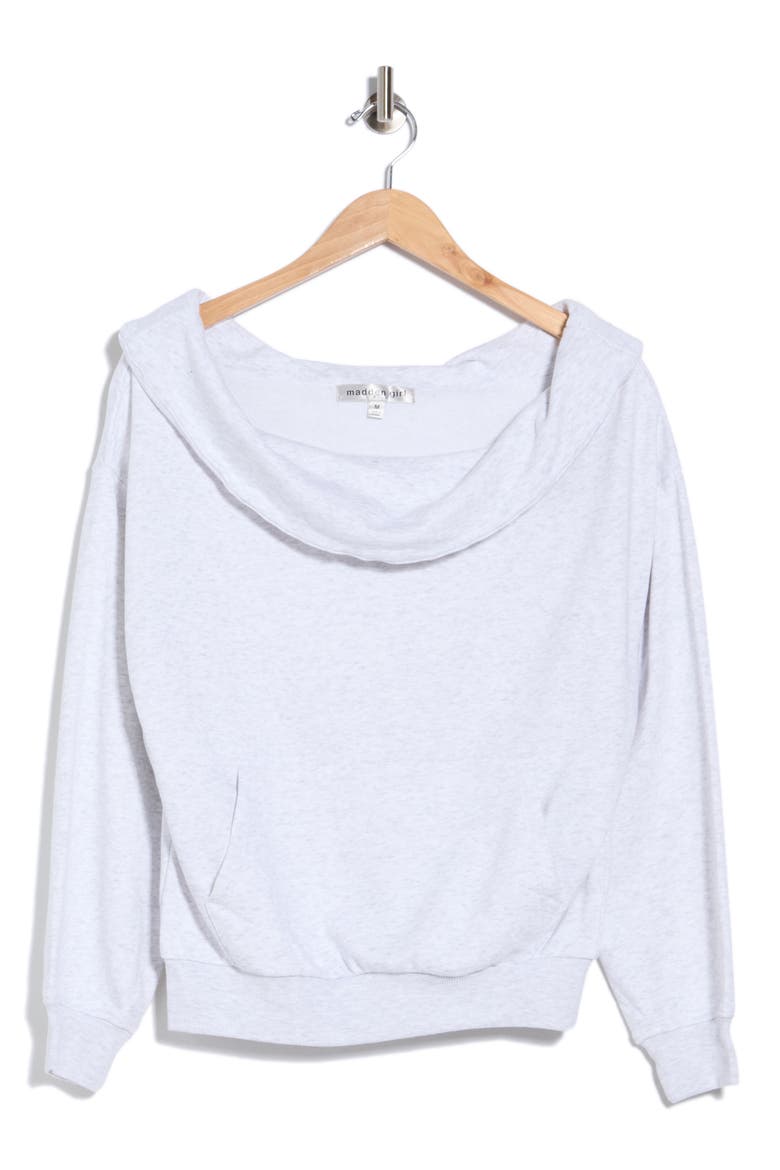 Foldover Off the Shoulder Sweatshirt, Alternate, color, LIGHT HEATHER GREY
