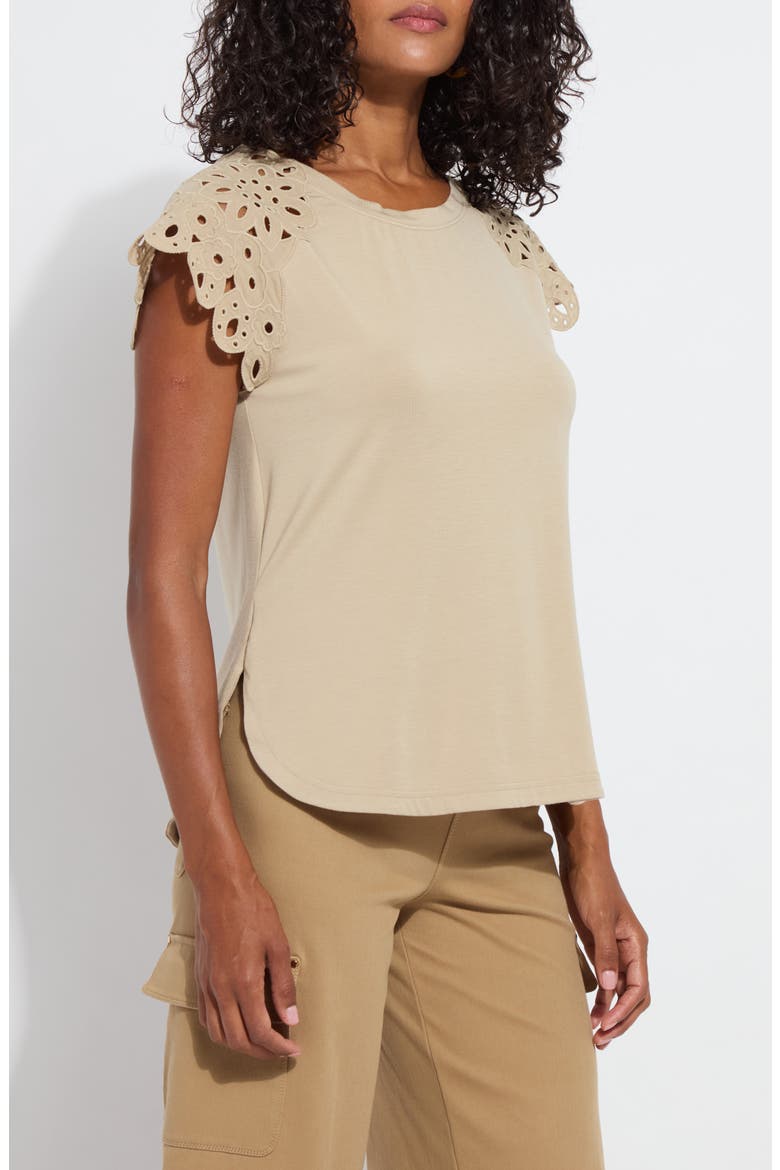 Katarina Eyelet Cap Sleeve T-Shirt, Alternate, color, SANDSTONE