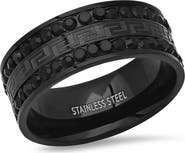 HMY JEWELRY Stainless Steel Black Cubic Zirconia Greek Key Stone Band Ring
