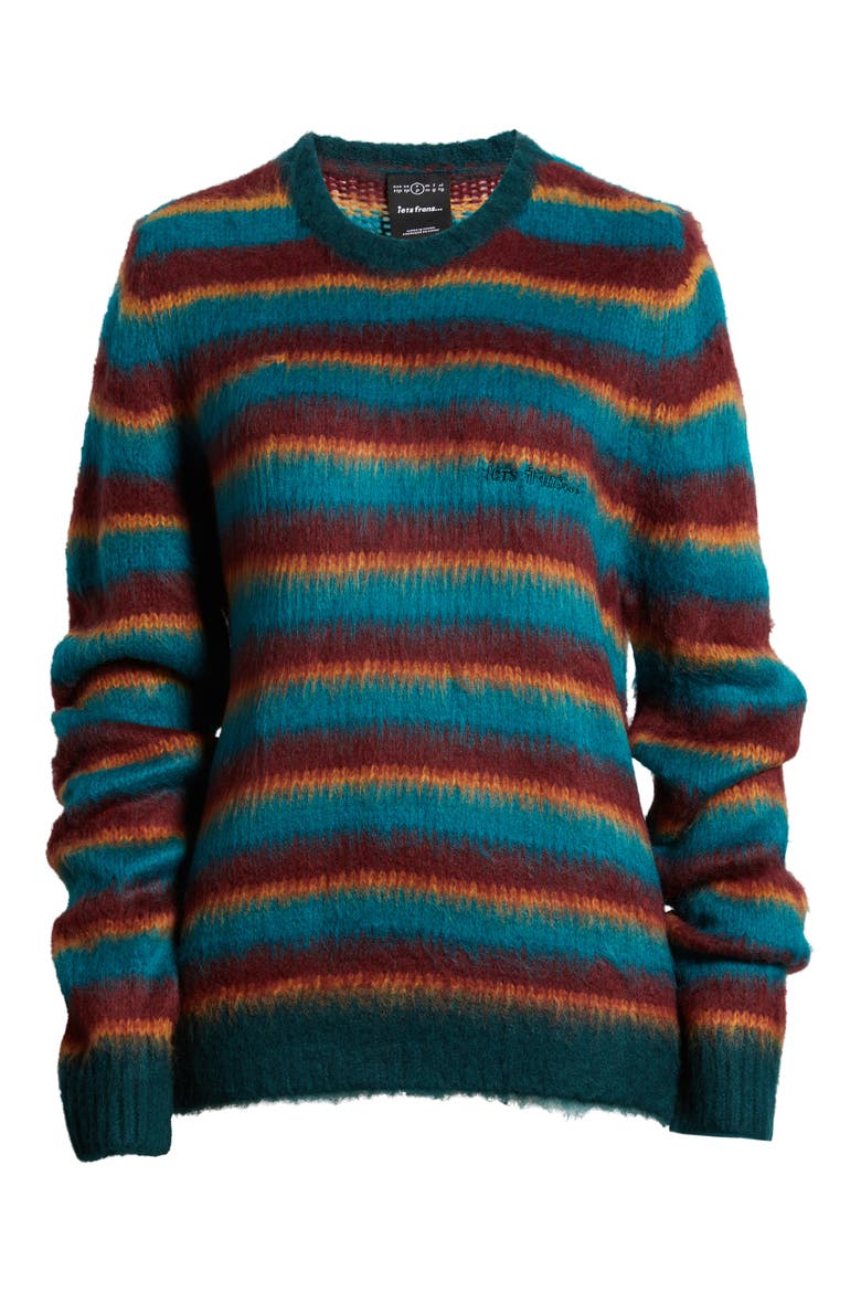 Fluffy Stripe Sweater, Alternate, color, GREEN BURGUNDY
