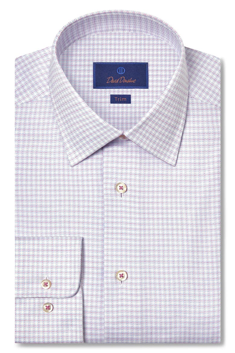 Trim Fit Stretch Cotton Twill Dress Shirt, Main, color, WHITE/BERRY