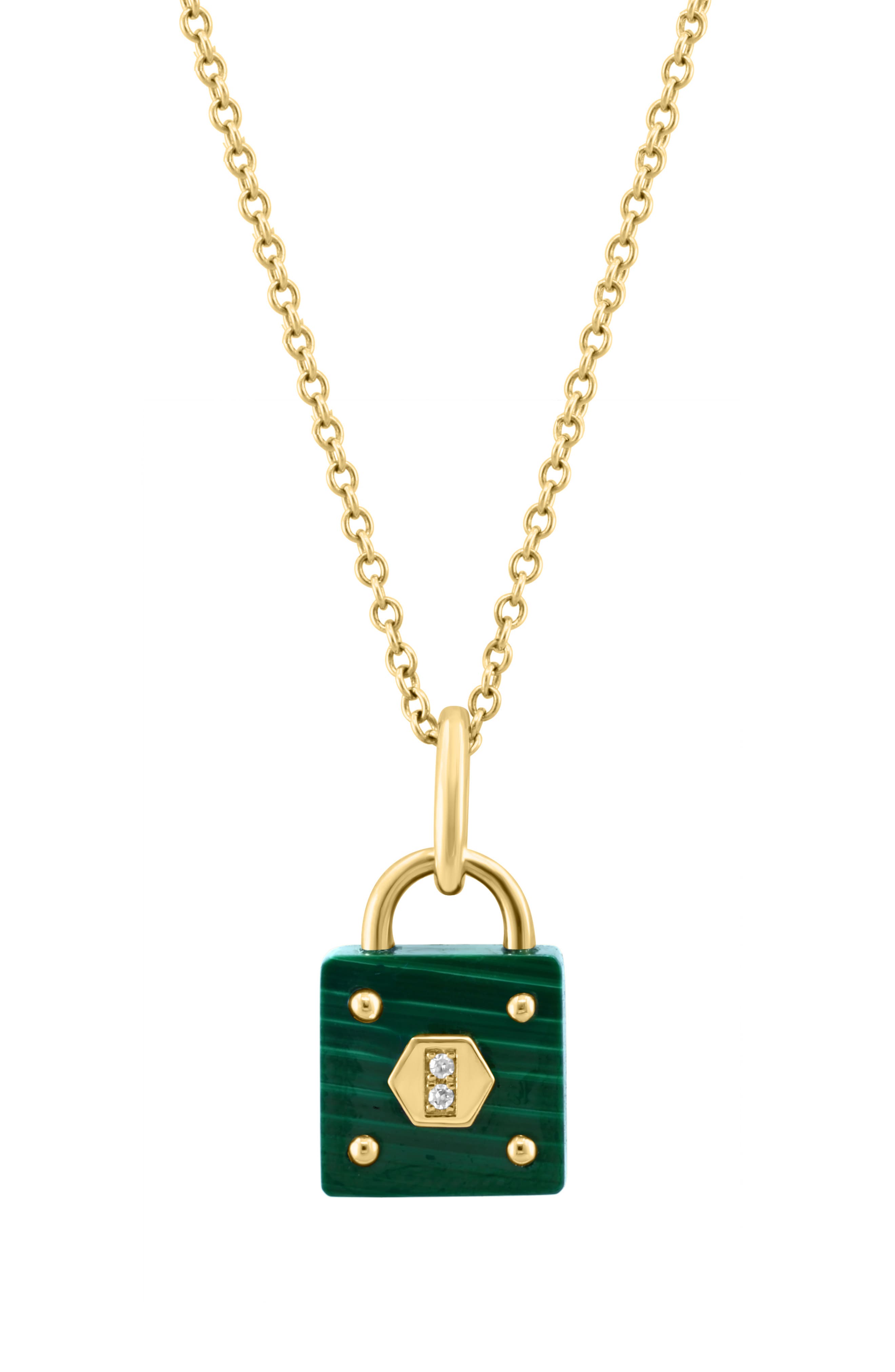 EFFY Malachite & Diamond Lock Pendant Necklace - 0.01ct.