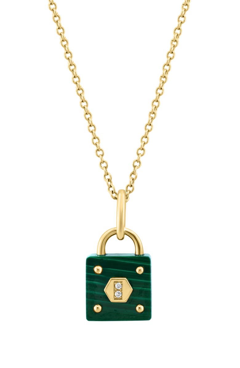 EFFY Malachite & Diamond Lock Pendant Necklace - 0.01ct., Main, color, Green