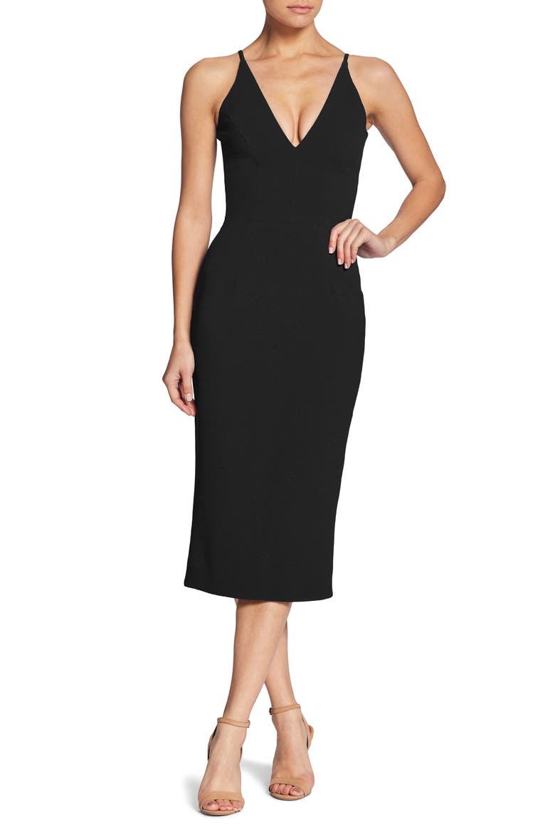Lyla Crepe Cocktail Dress, Main, color, BLACK