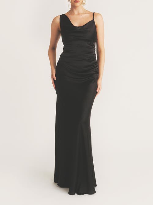 Six Stories Cowl Front Asymmetric Bridesmaid Dress In Black