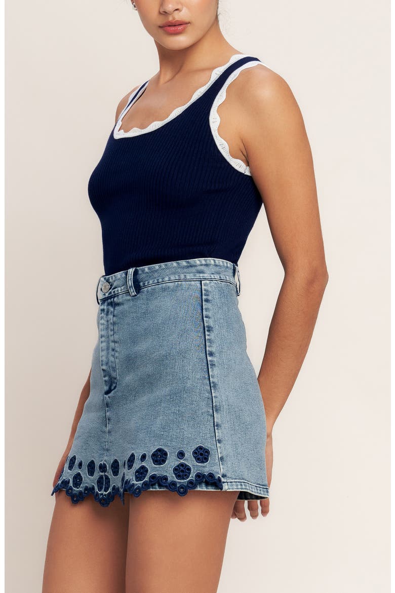 Embroidered Denim Miniskort, Alternate, color, ACID BLUE