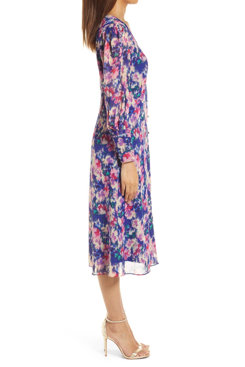 Floral Long Sleeve Midi Dress, Alternate, color, BLUE MULTI