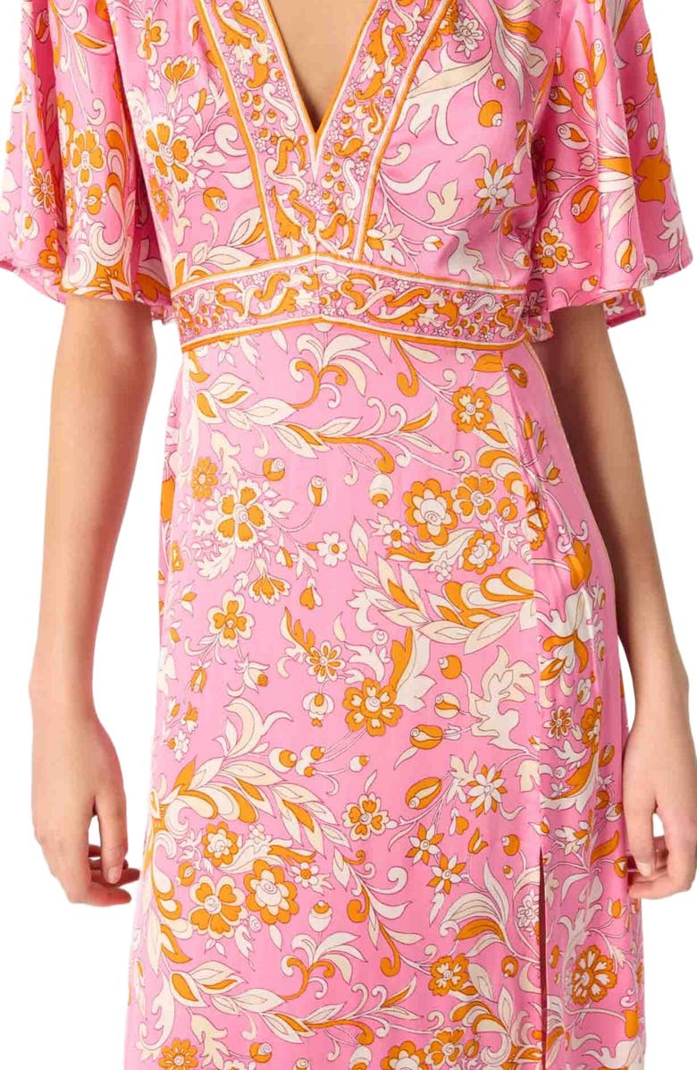 maje Patterned flowing maxi dress, Alternate, color, Orange Pink Flowers Print