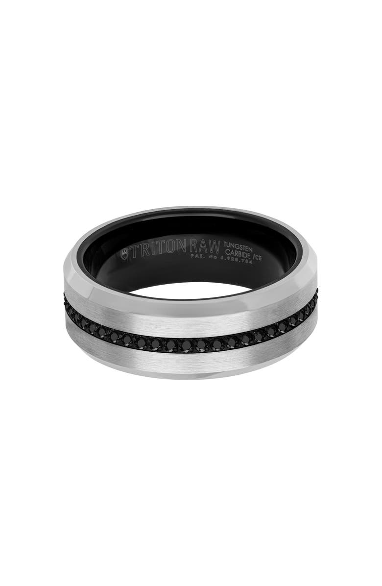 Triton 8MM Tungsten Carbide Ring with Eternity Black Sapphires and Beveled Edge, Main, color, 