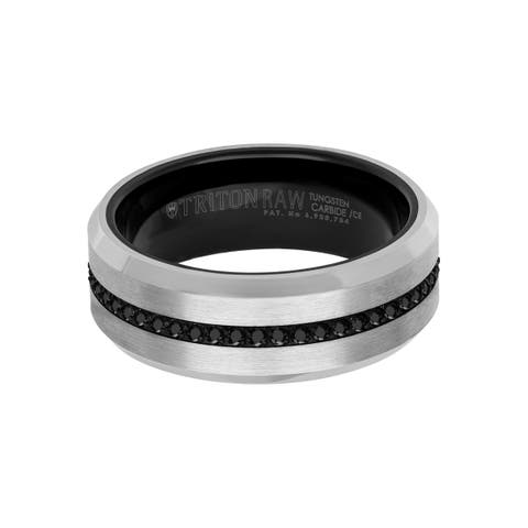 8MM Tungsten Carbide Ring with Eternity Black Sapphires and Beveled Edge