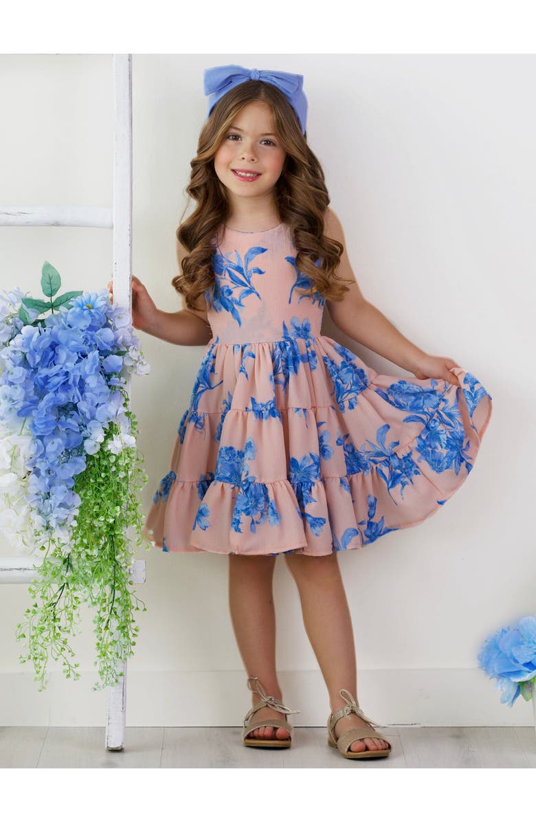 Mia Belle Girls Girls Boho Blossom Floral Print Tank Tiered Dress, Alternate, color, Beige