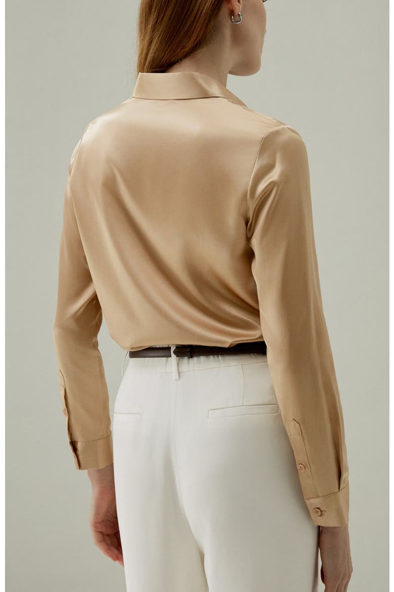 Women's Basic Concealed Placket Silk Shirt, Alternate, color, Light Camel