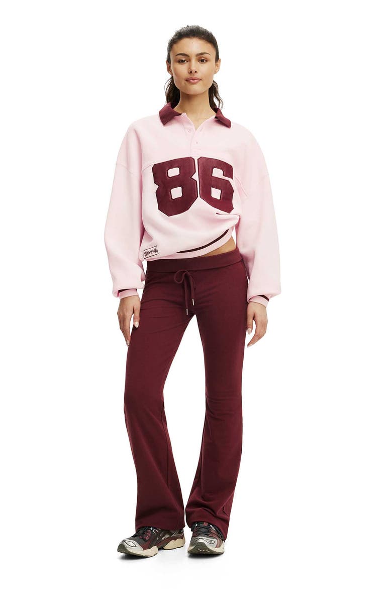 Women's Active Plush Oversized Rugby Sweatshirt, Alternate, color, Cherry Dream