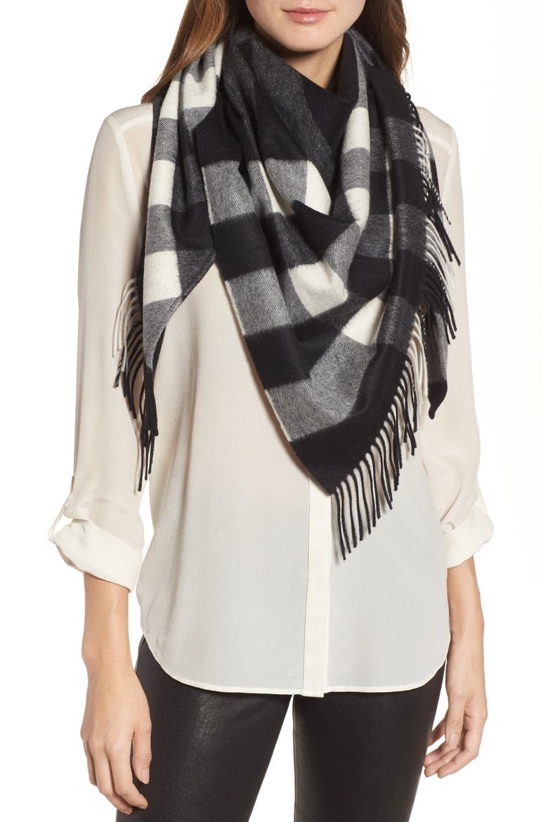 Mega Check Cashmere Scarf, Alternate, color, BLACK