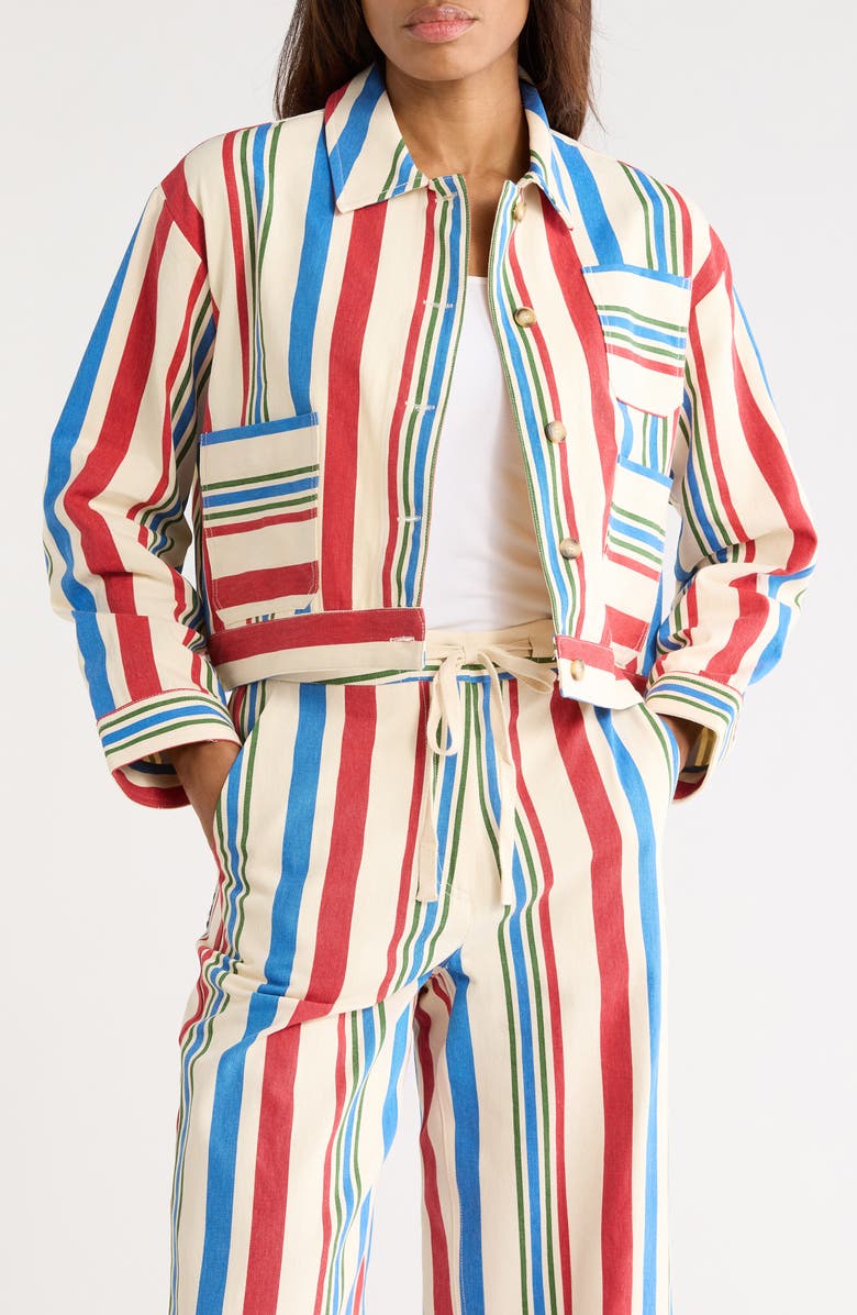 FRNCH Apo Stripe Woven Jacket, Main, color, Creme