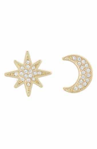 Moon and Star CZ Pavé Stud Earrings