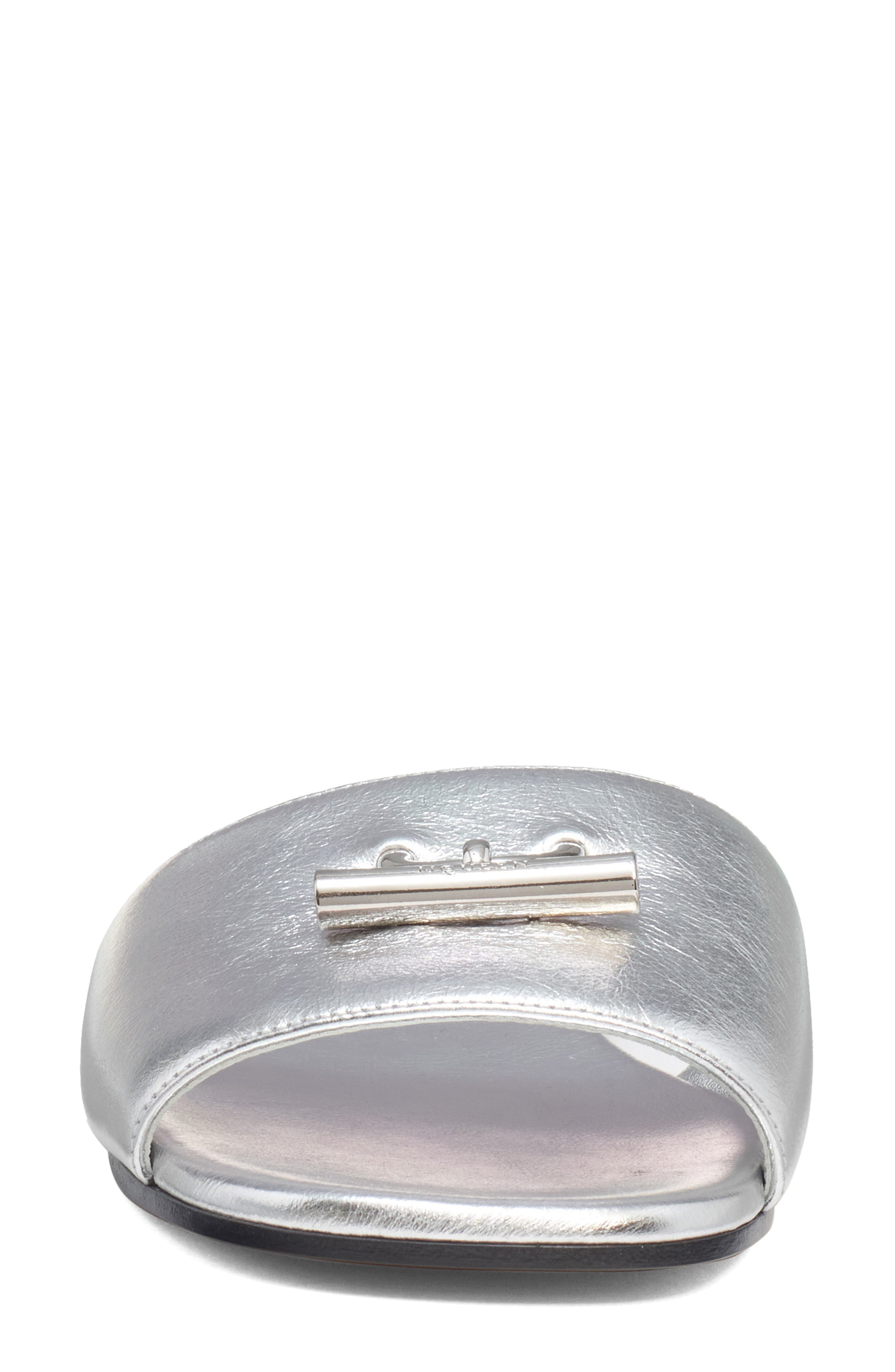 McQueen Metallic Leather Slide Sandal, Alternate, color, Silver/ Silver