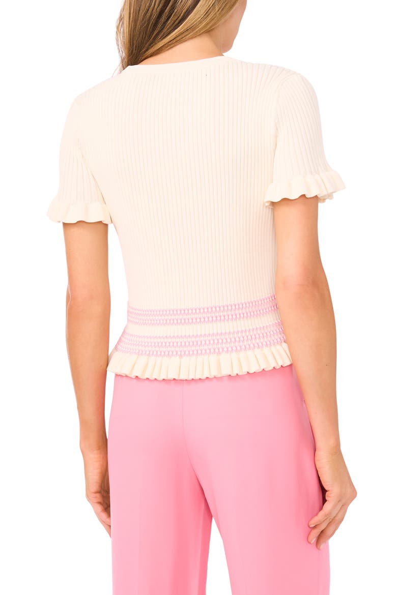Elisa Rib Ruffle Trim Sweater, Alternate, color, VANILLA ICE