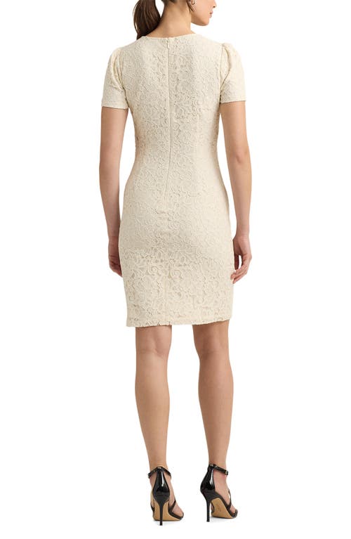 Ralph Lauren Floral Corded Lace Short Sleeve Cocktail Dress In White