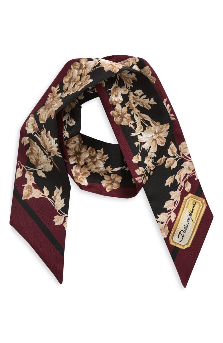 Dolce&Gabbana Floral Skinny Silk Scarf, Alternate, color,