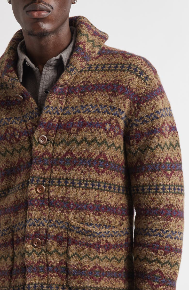 Double RL Fair Isle Wool Cardigan, Alternate, color, Loden Heather Multi