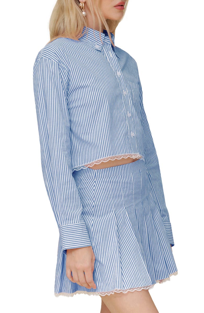 Avec Les Filles Lace Trim Crop Button-Down Shirt, Alternate, color,