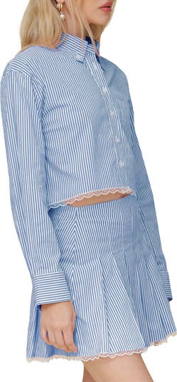 Lace Trim Crop Button-Down Shirt