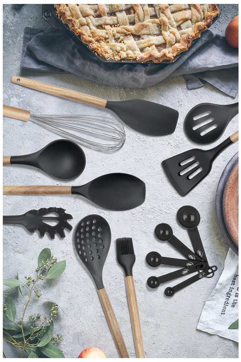 Wood and Silicone Utensil 21-Piece Set, Alternate, color, BLACK