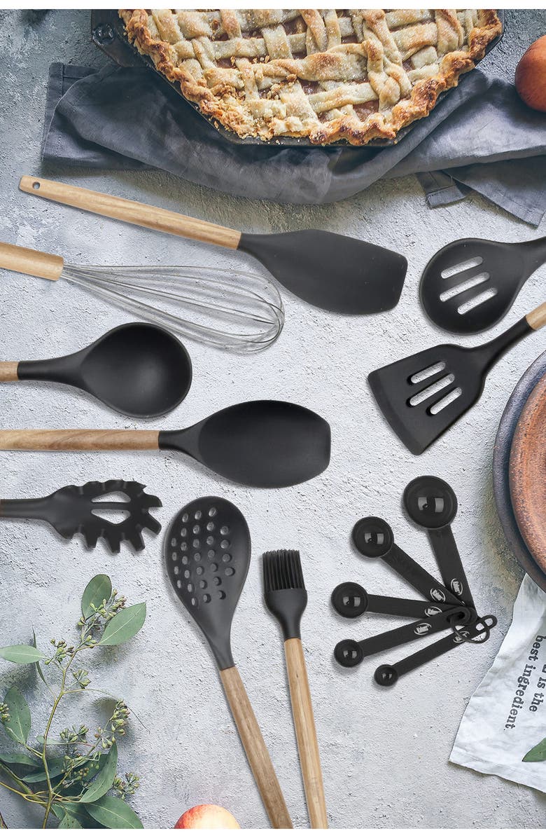 KALUNS Wood and Silicone Utensil 21-Piece Set, Alternate, color, Black