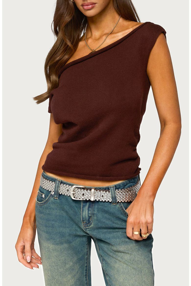 Lauria Off Shoulder Rib Knit Top, Main, color, BROWN