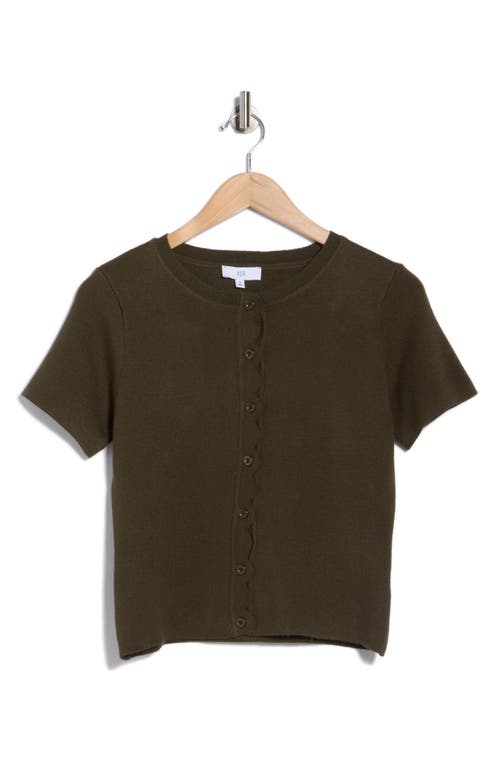 Nsr Scallop Short Sleeve Knit Cardigan In Green