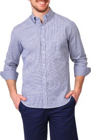 TailorByrd Micro Gingham Stretch Cotton Button-Up Shirt