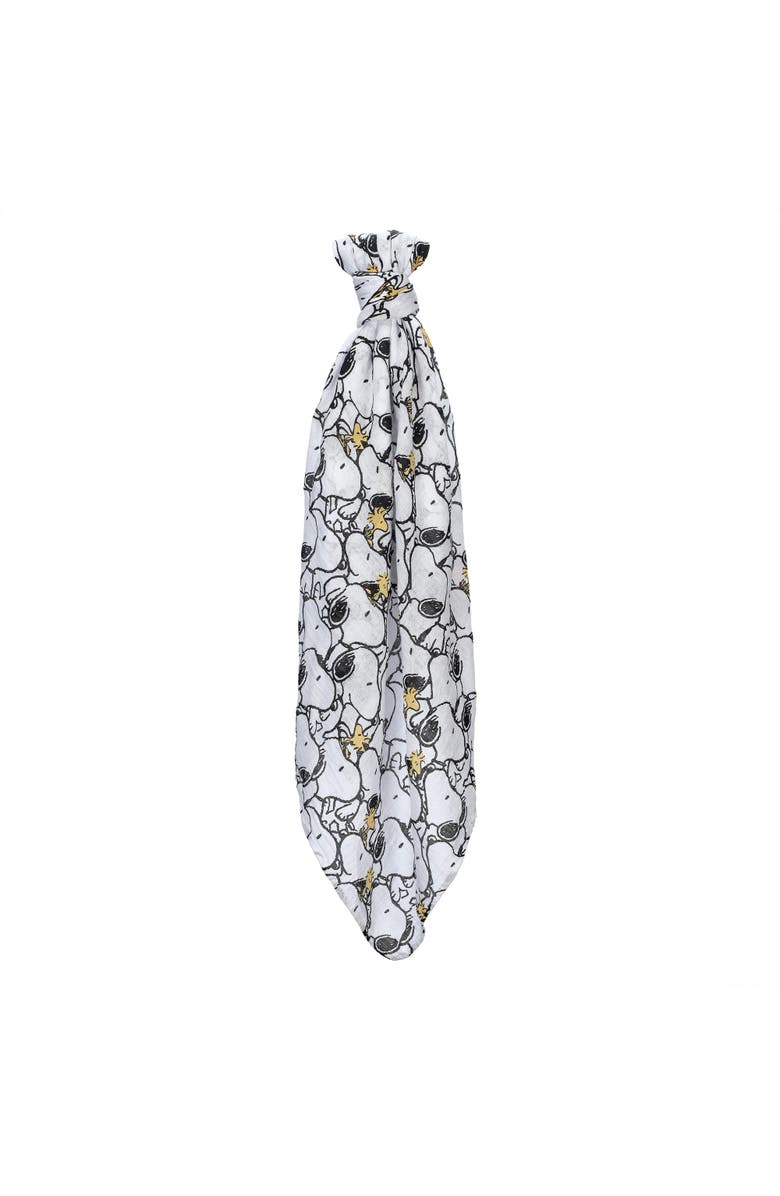 Lambs & Ivy Snoopy Muslin Swaddle Blanket & Mini Plush Newborn Baby Gift Set, Alternate, color, White