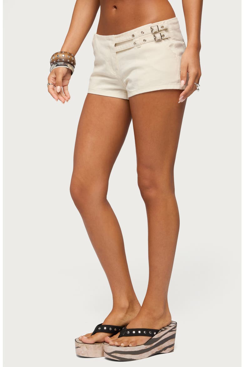 Ceresie Belted Low Rise Denim Micro Shorts, Alternate, color, BEIGE