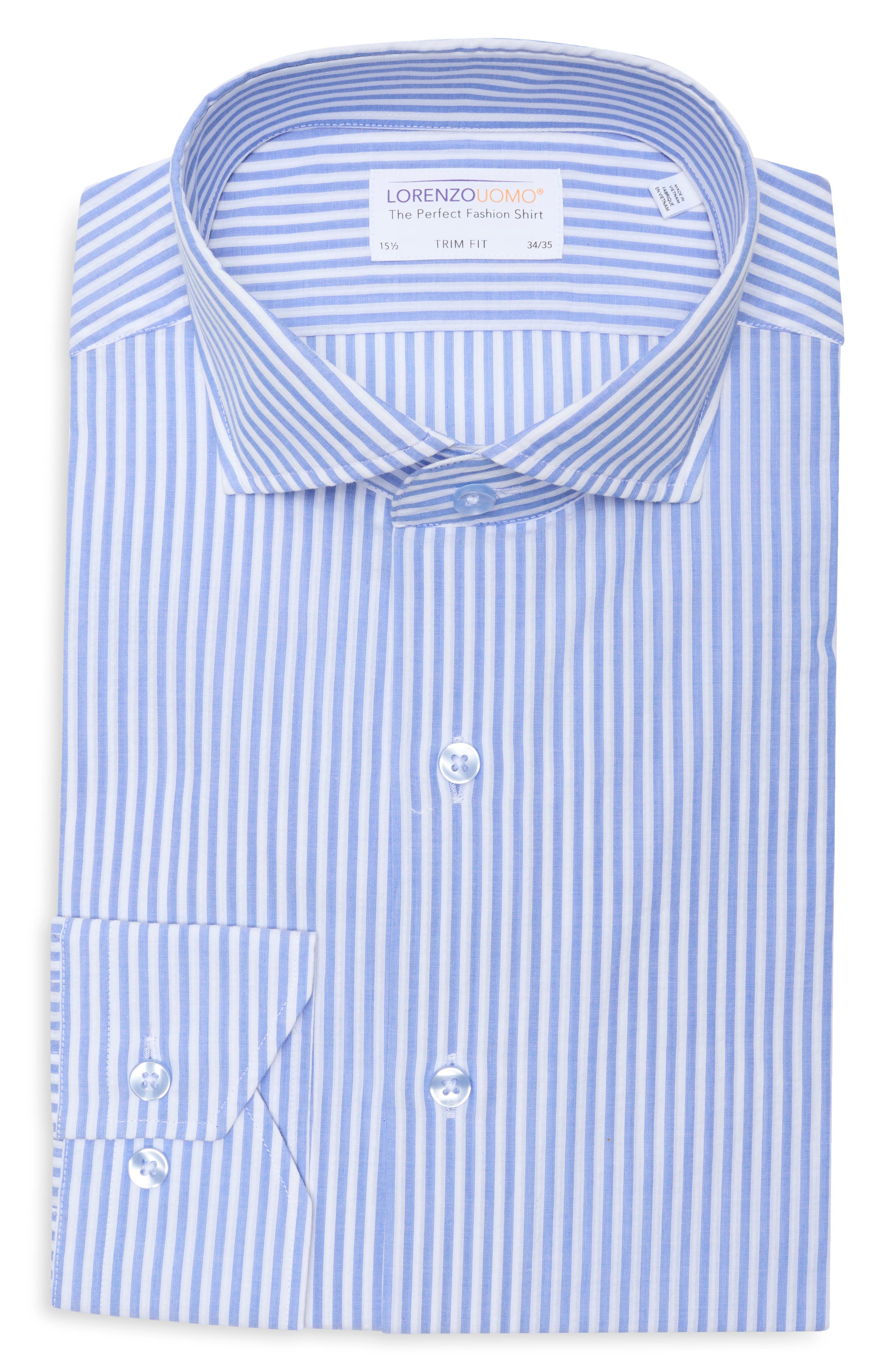 Lorenzo Uomo Trim Fit Striped Cotton Seersucker Dress Shirt
