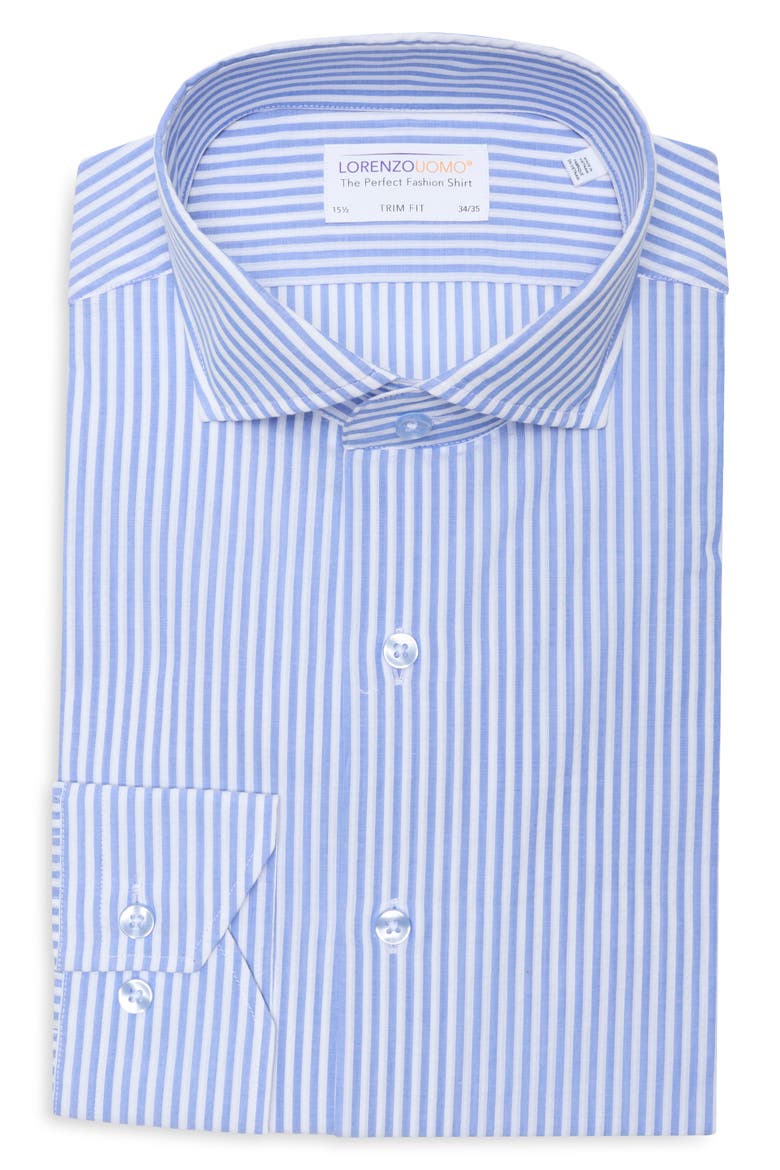 Trim Fit Striped Cotton Seersucker Dress Shirt, Alternate, color, WHITE/ BLUE