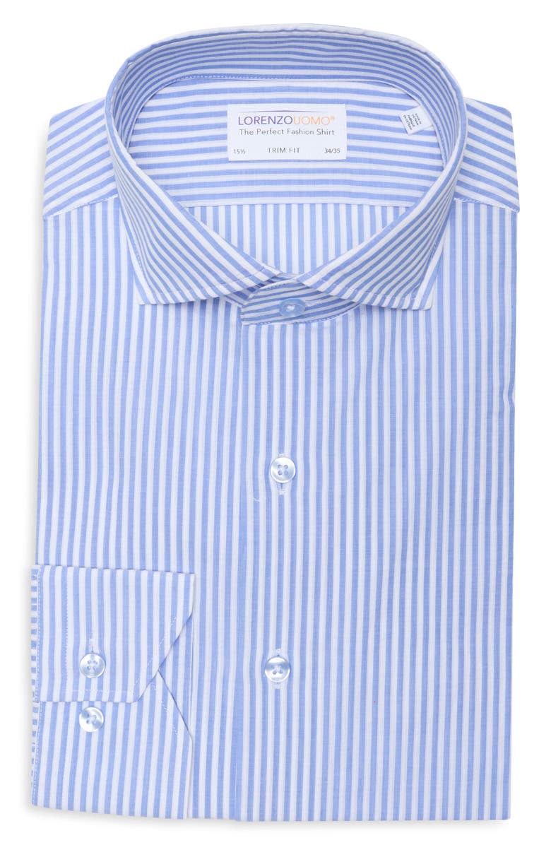 Lorenzo Uomo Trim Fit Striped Cotton Seersucker Dress Shirt, Main, color, White/ Blue