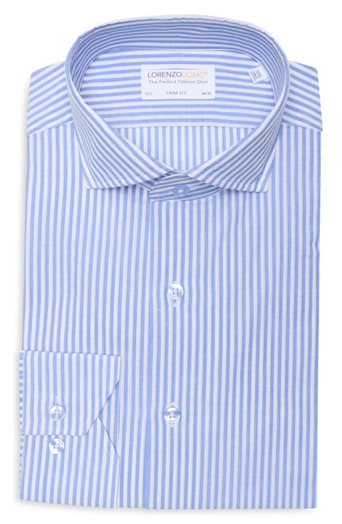 Trim Fit Striped Cotton Seersucker Dress Shirt