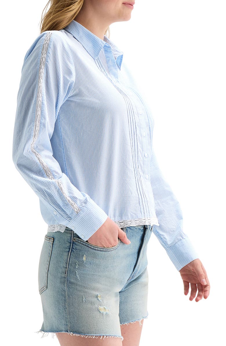 Lucky Brand Stripe Lace Trim Button-Up Shirt, Alternate, color, Blue Stripe