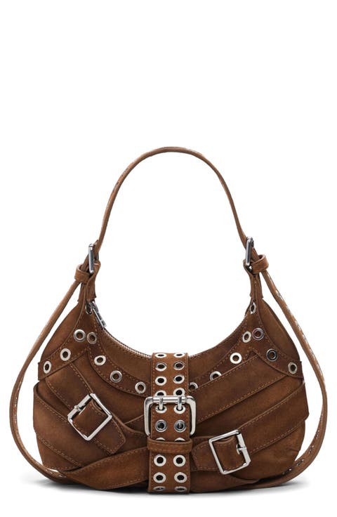 Grommet Trim Faux Leather Shoulder Bag