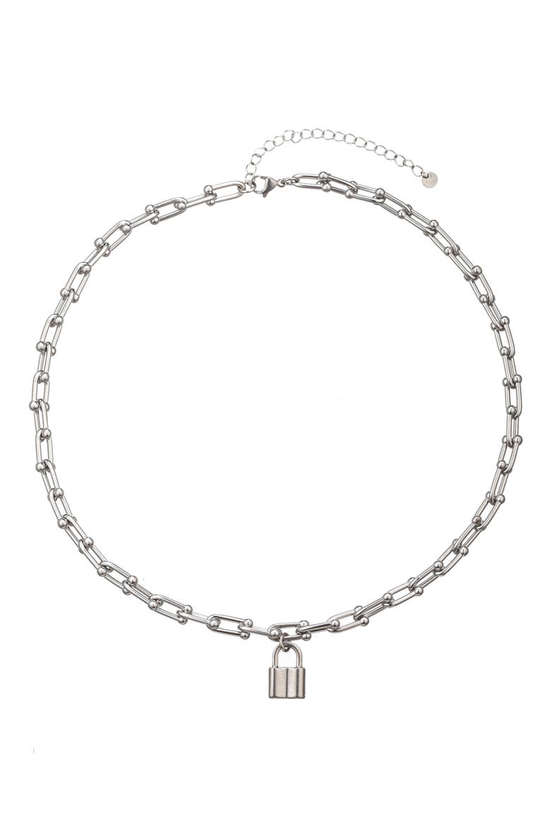 Men's Liam Lock Pendant Paperclip Necklace, Alternate, color, SILVER