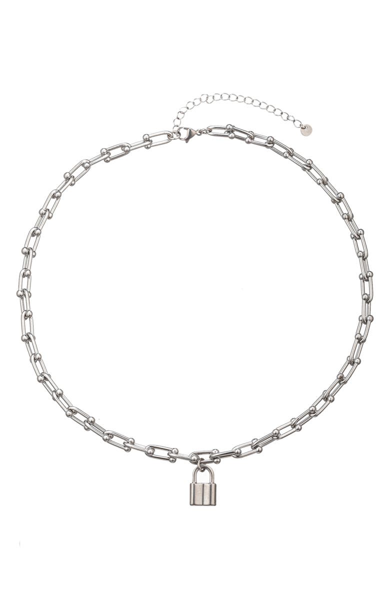 EYE CANDY LOS ANGELES Men's Liam Lock Pendant Paperclip Necklace, Main, color, Silver